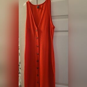 Sleeveless Red-Orange Button-Down Dress